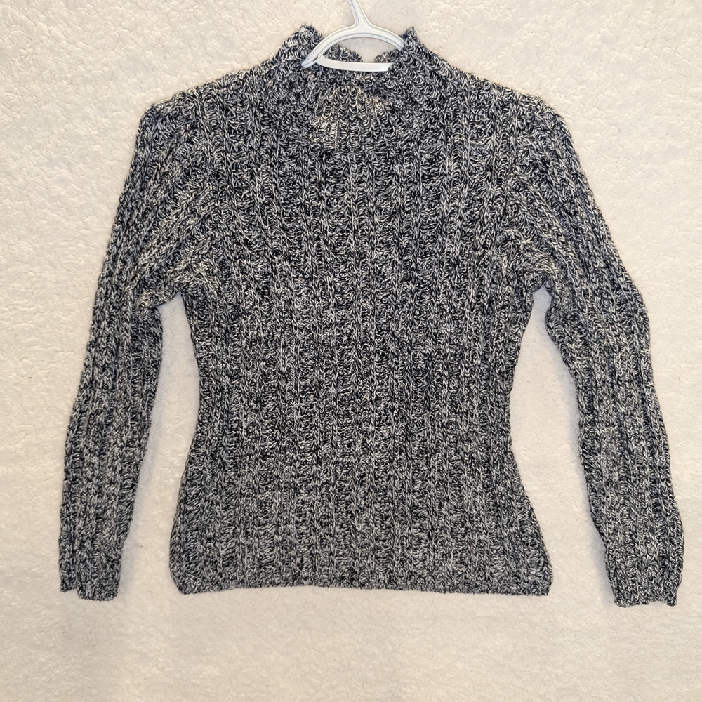 Villager Mock Neck Sweater Womens Large Black White Marled Knit Excellent Chunky